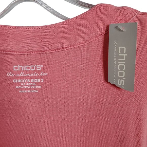 Chico's 2 Size XL Top Ultimate Tee Blocked Tunic Pima Cotton Knit Relaxed NWT - Picture 6 of 11
